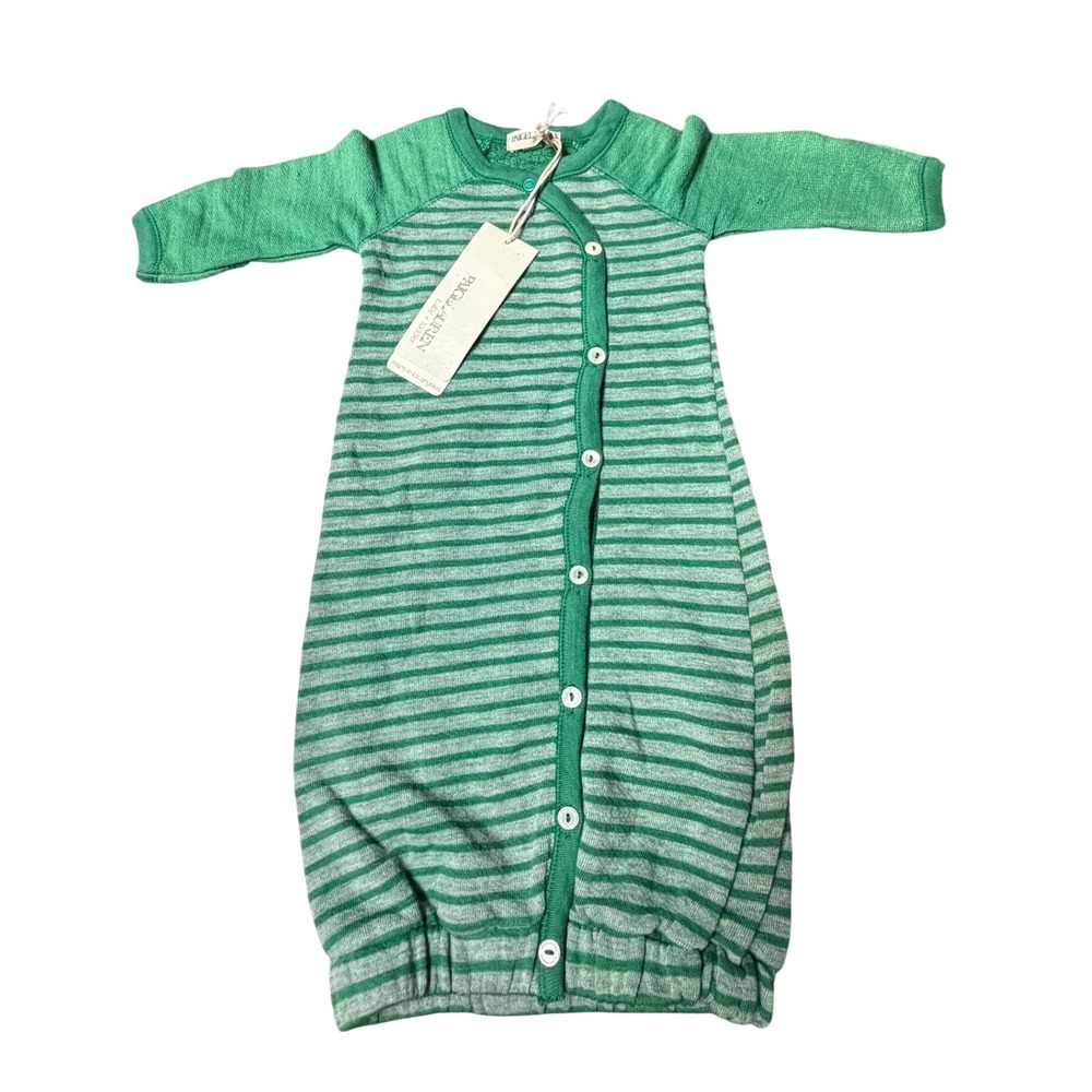 Paige Lauren Newborn Green Striped Long Sleeve Button Front Baby Open Bottom NWT